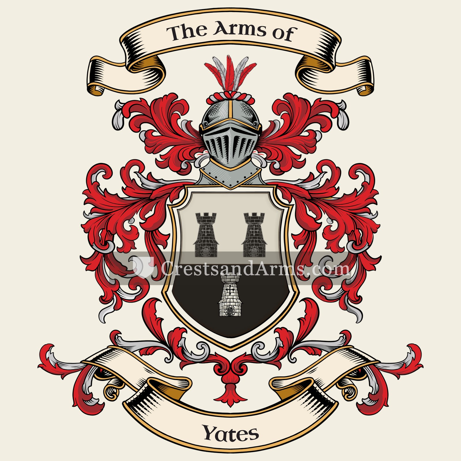 The Yates coat of arms, drawn from the recorded blazon