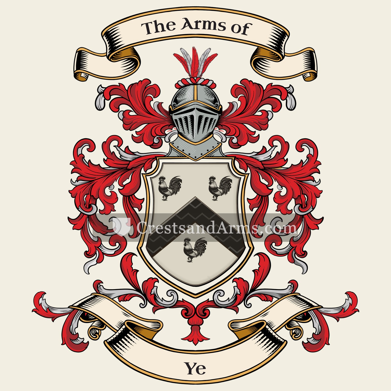 The Ye coat of arms, drawn from the recorded blazon