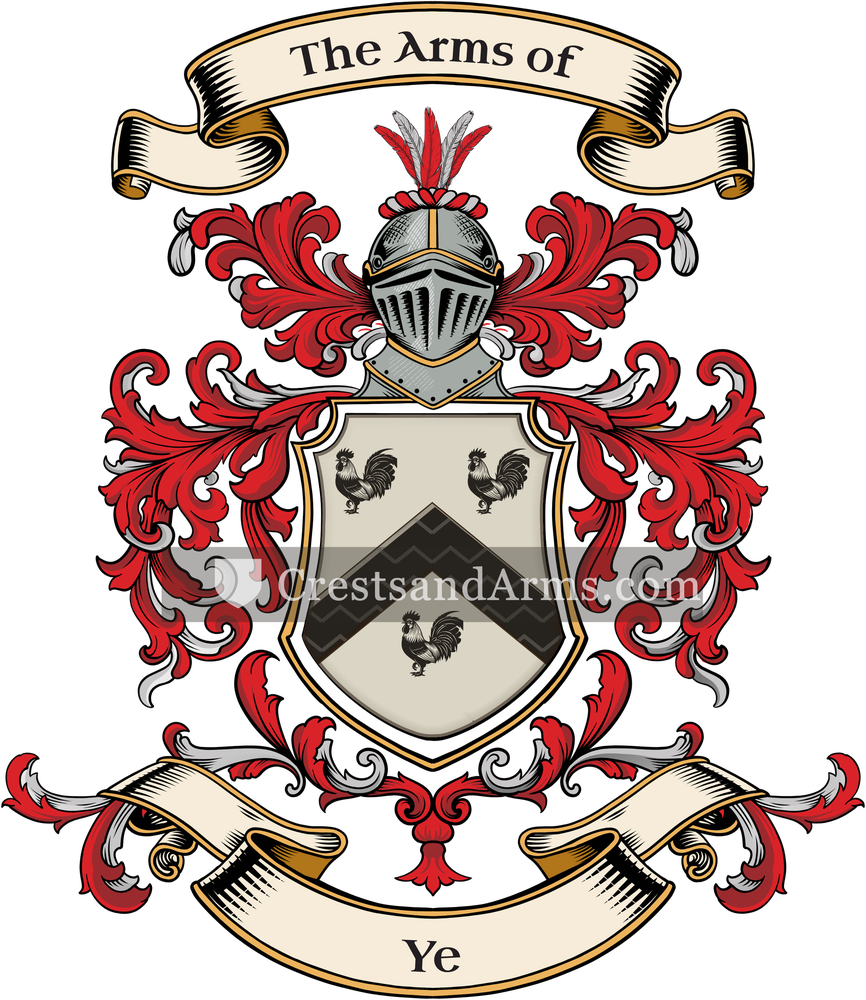 The Ye coat of arms, drawn from the recorded blazon