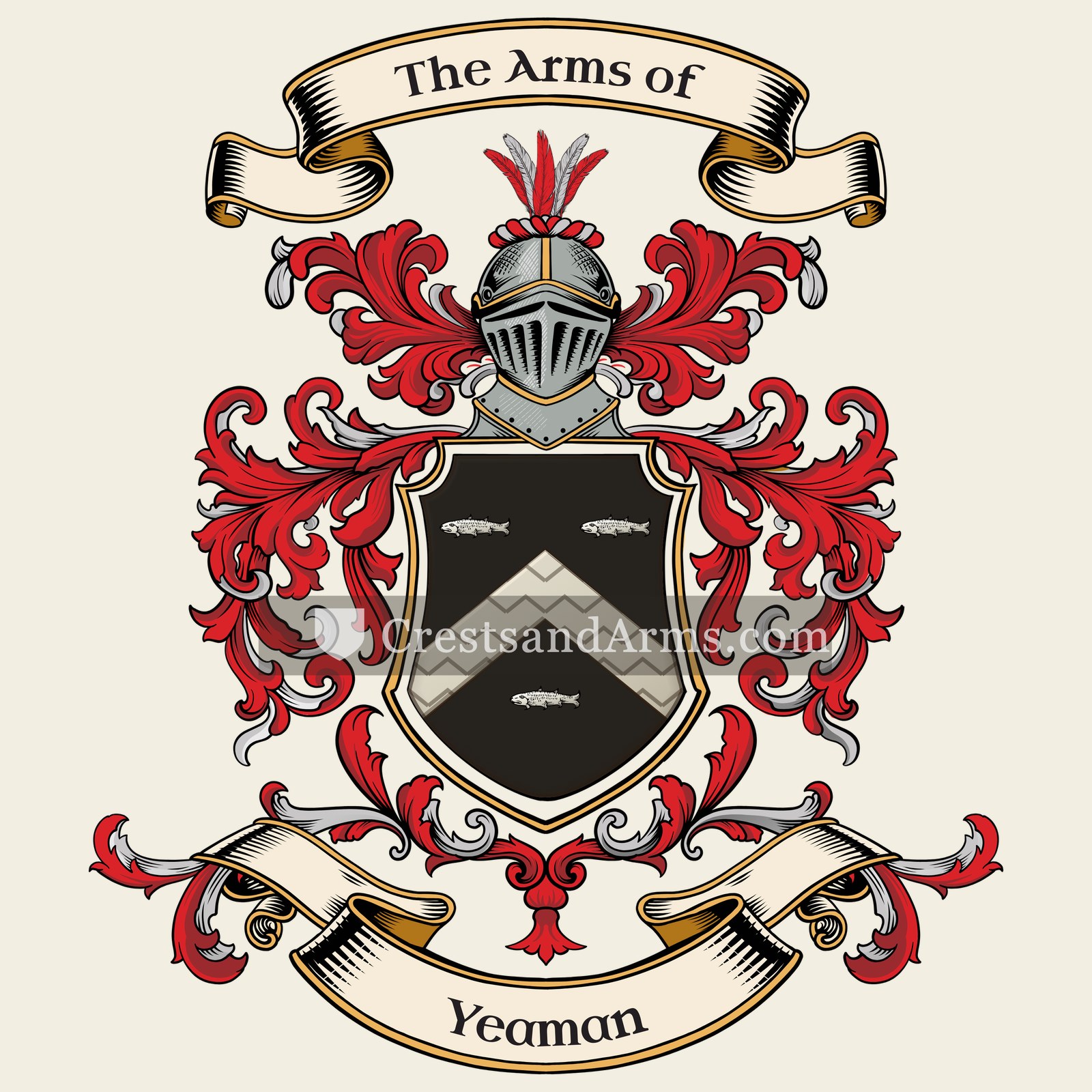 The Yeaman coat of arms, drawn from the recorded blazon