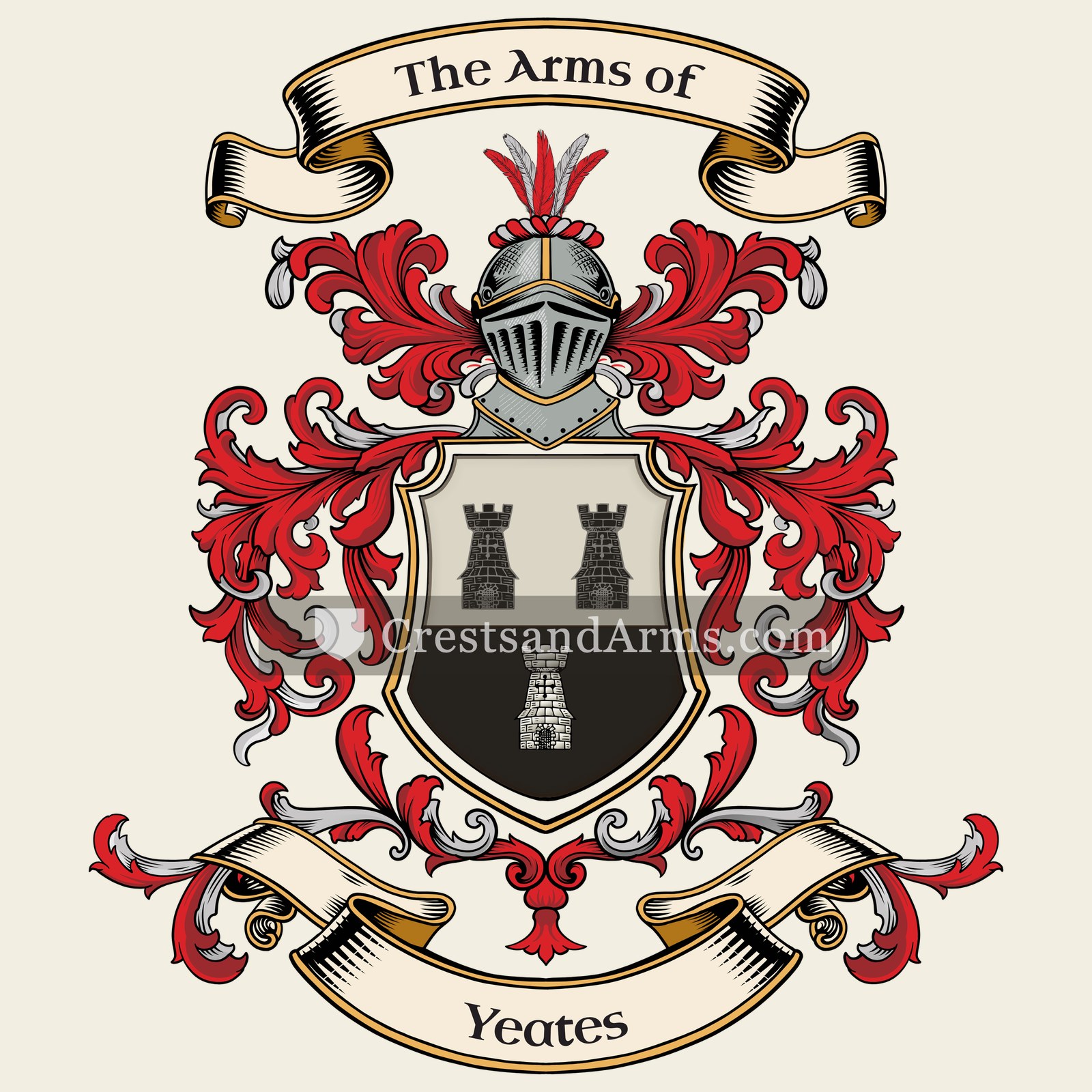 The Yeates coat of arms, drawn from the recorded blazon