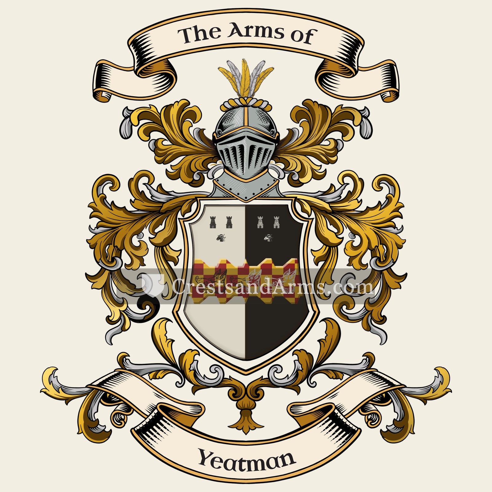 The Yeatman coat of arms, drawn from the recorded blazon