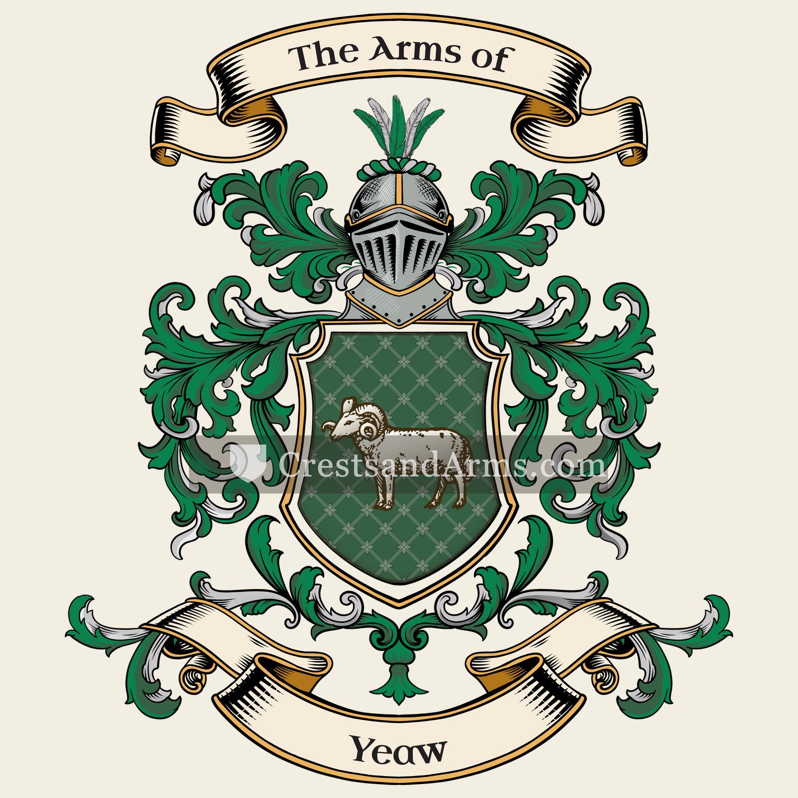 The Yeaw coat of arms, drawn from the recorded blazon