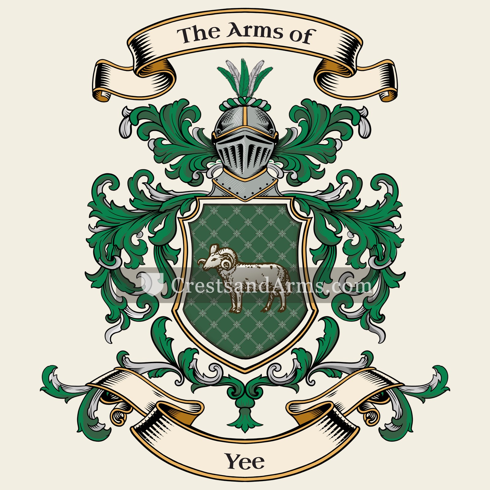 The Yee coat of arms, drawn from the recorded blazon