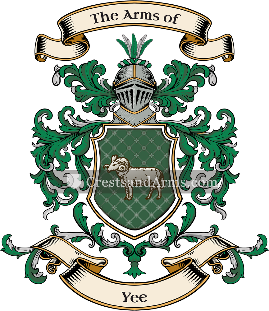 The Yee coat of arms, drawn from the recorded blazon