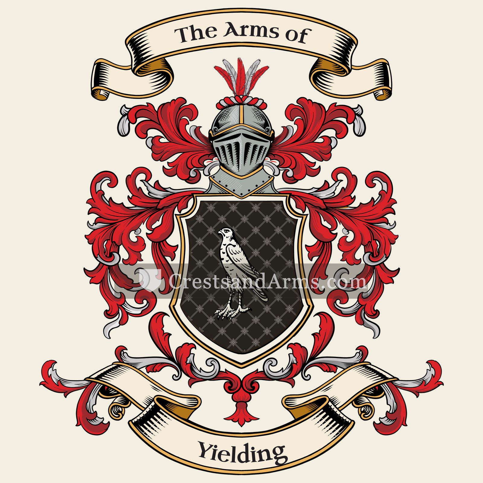 The Yielding coat of arms, drawn from the recorded blazon