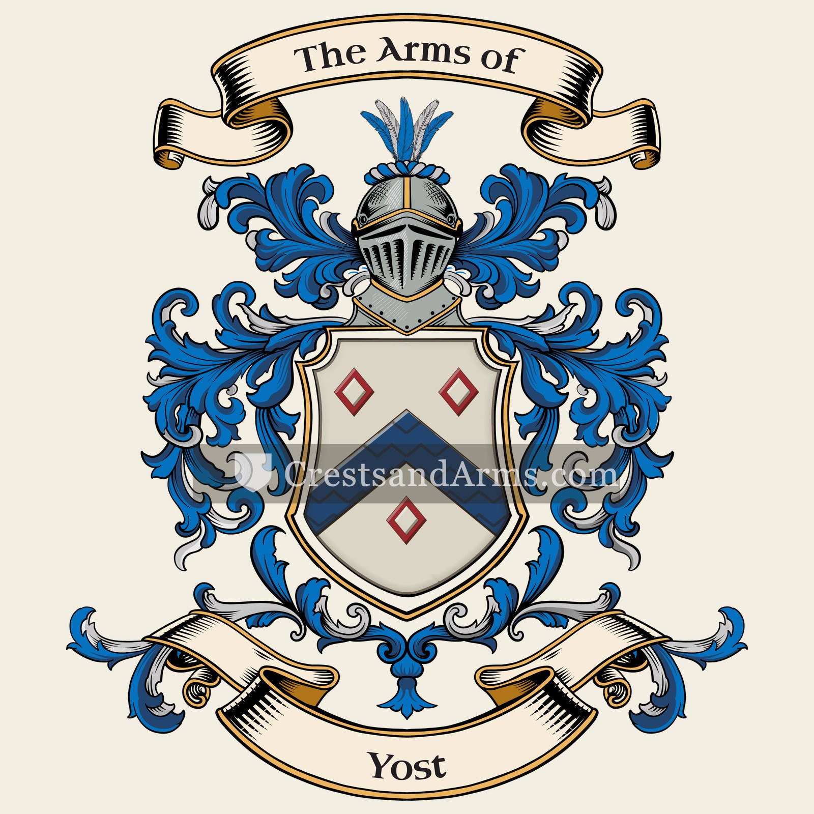 The Yost coat of arms, drawn from the recorded blazon