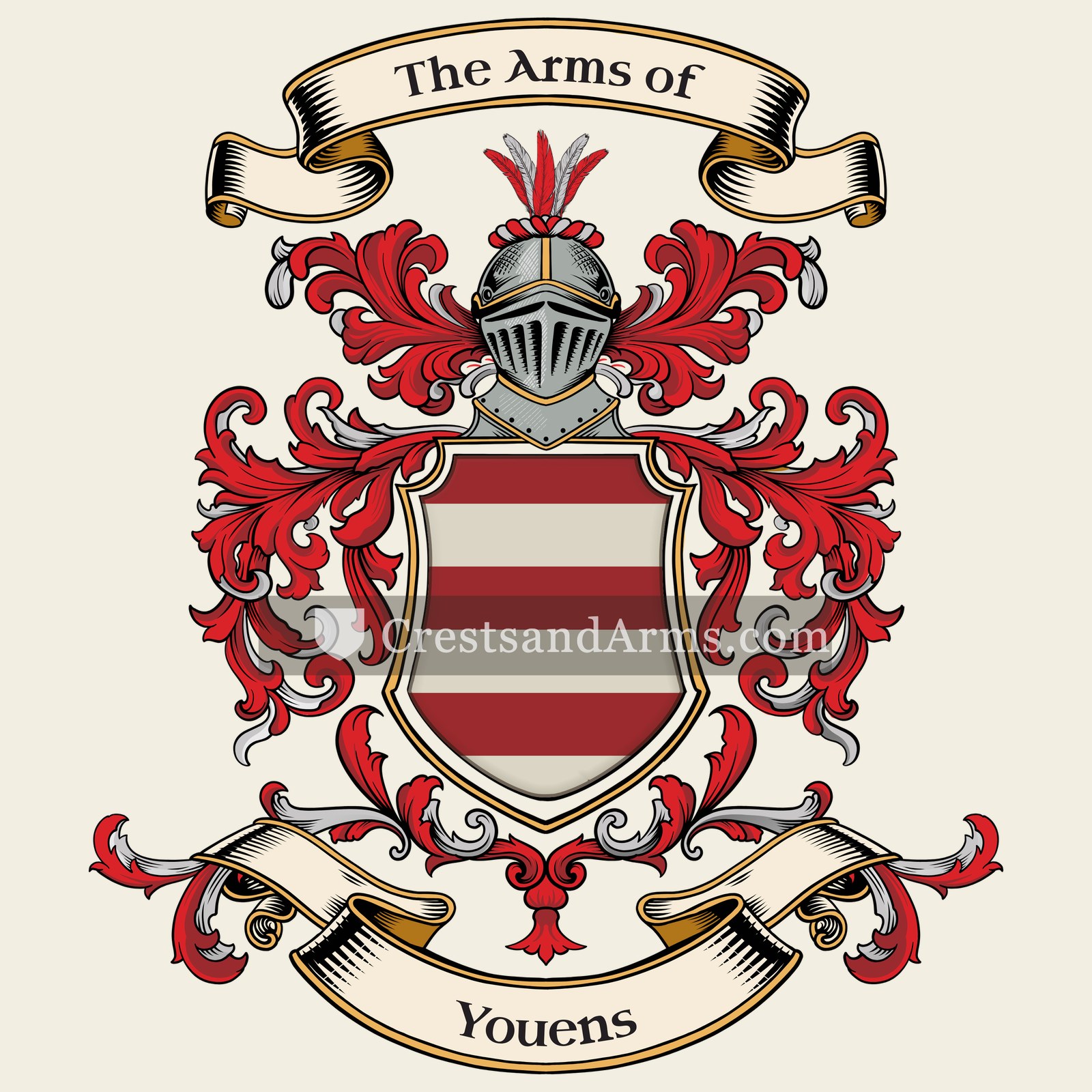 The Youens coat of arms, drawn from the recorded blazon