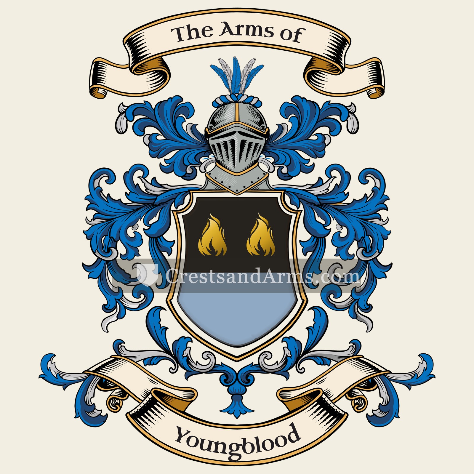 The Youngblood coat of arms, drawn from the recorded blazon