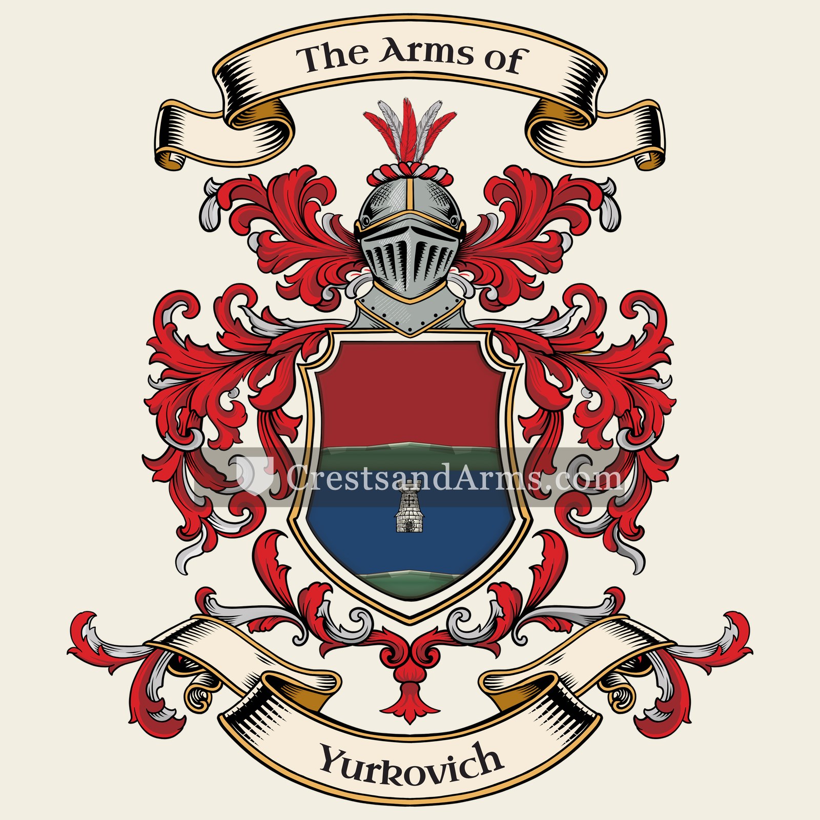 The Yurkovich coat of arms, drawn from the recorded blazon
