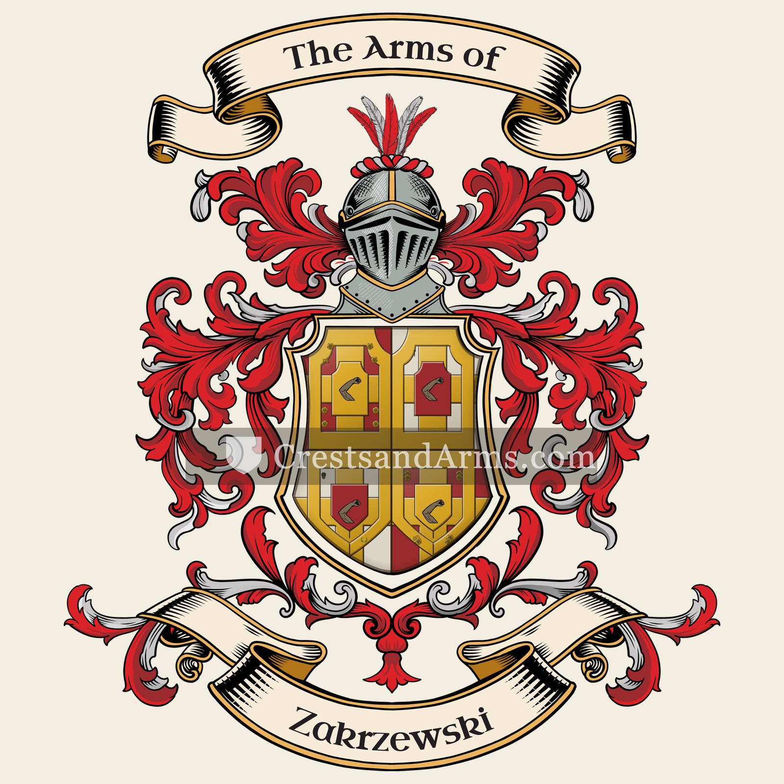 The Zakrzewski coat of arms, drawn from the recorded blazon