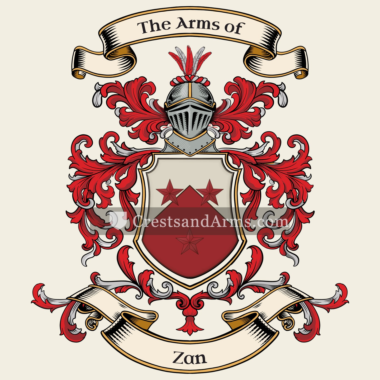 The Zan coat of arms, drawn from the recorded blazon