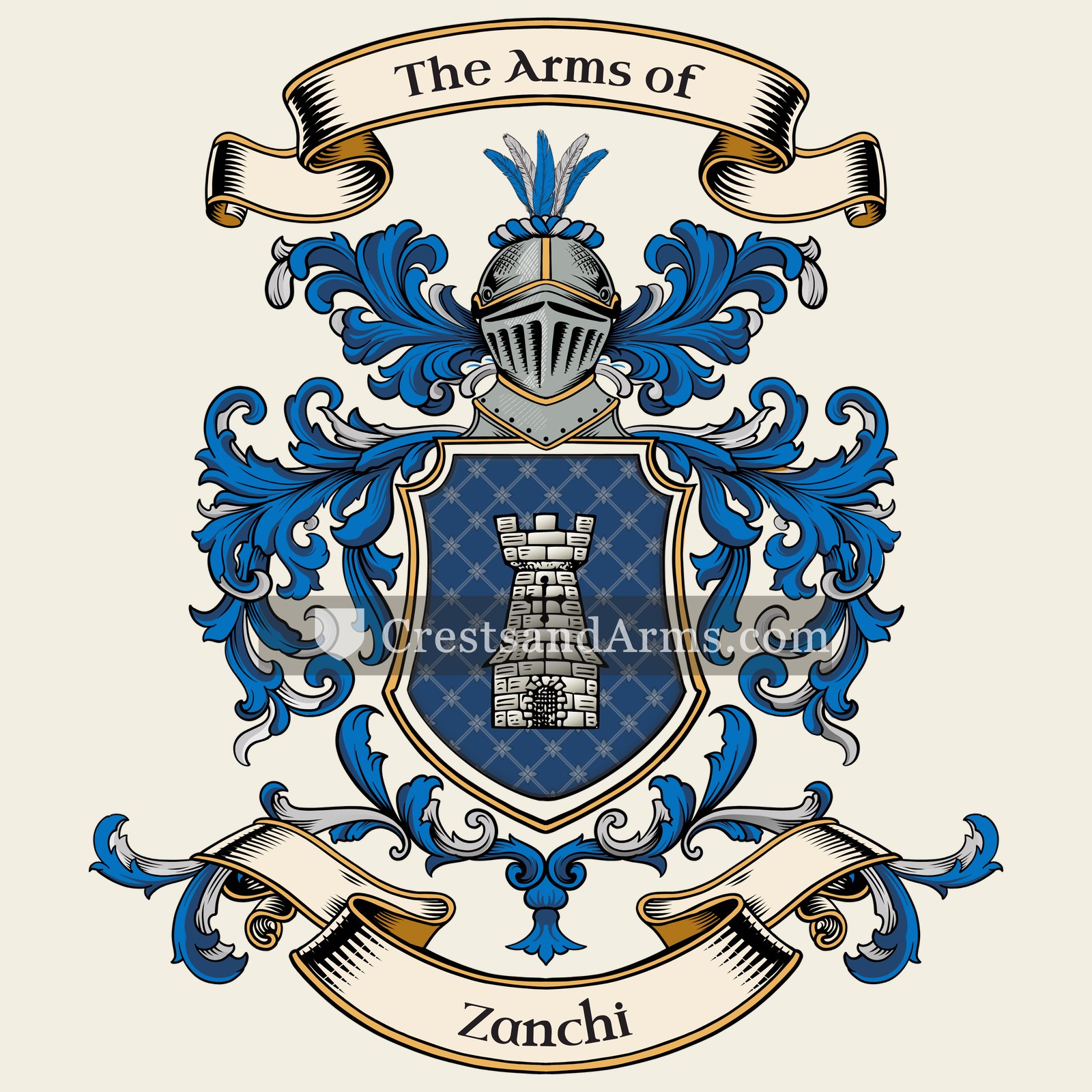 The Zanchi coat of arms, drawn from the recorded blazon