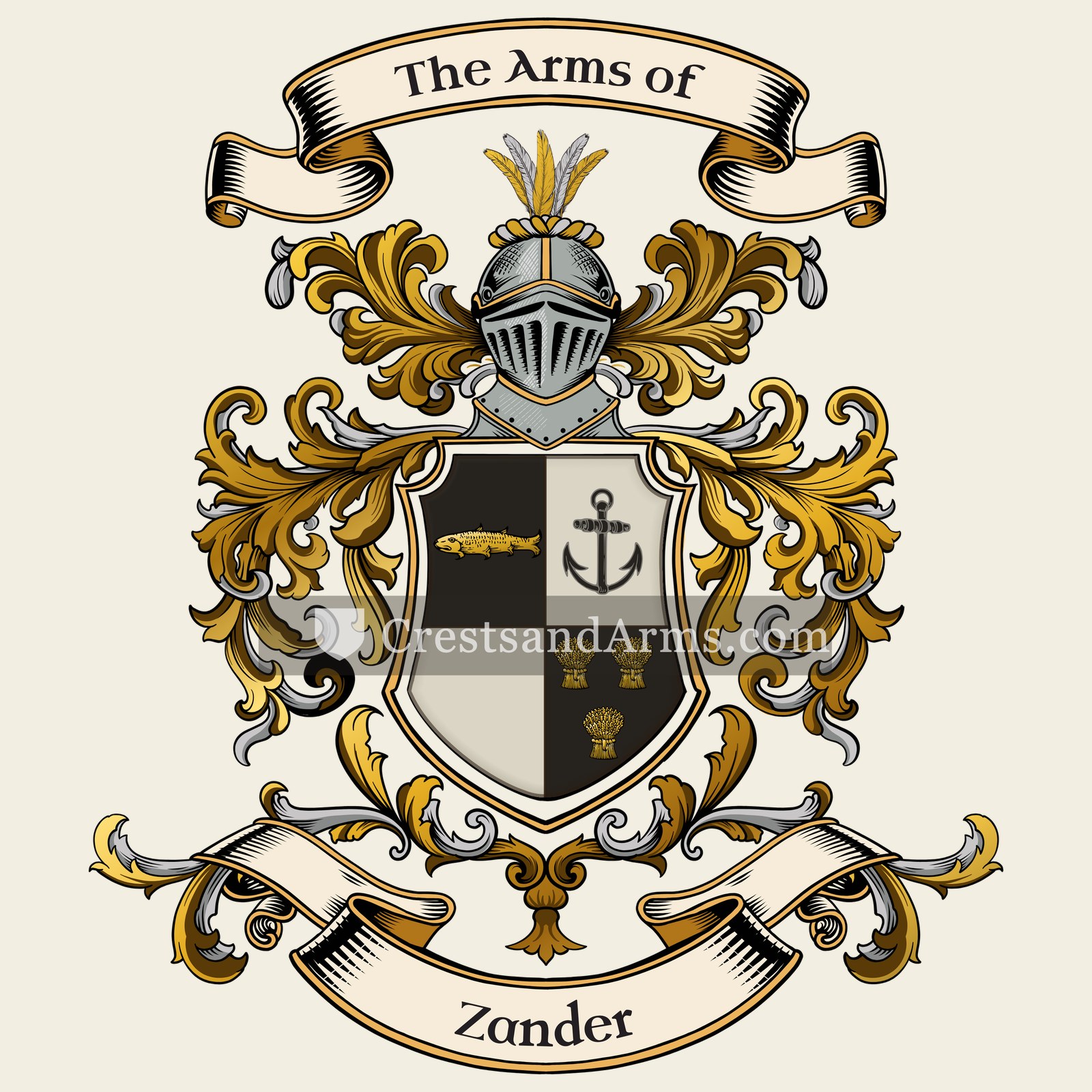 The Zander coat of arms, drawn from the recorded blazon