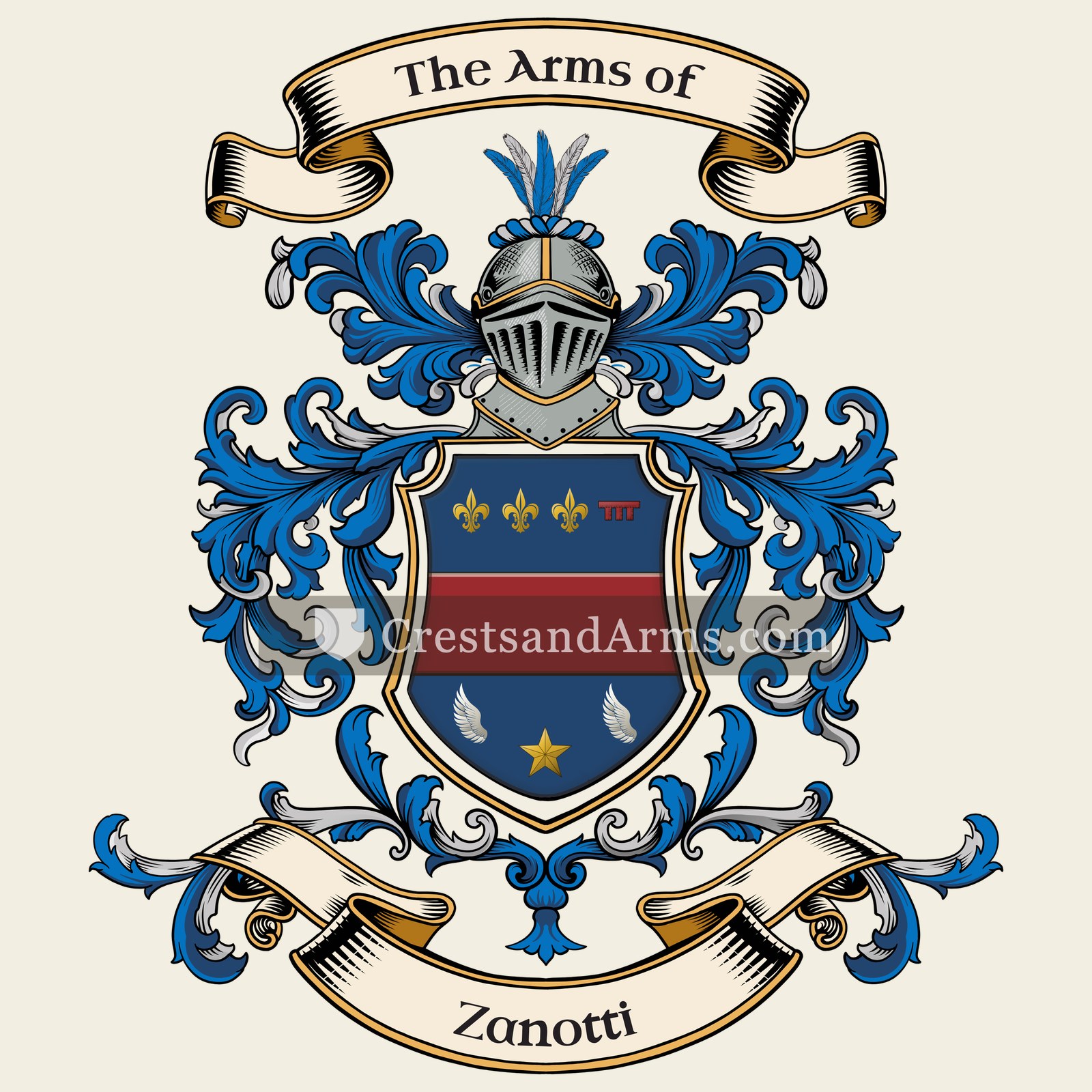 The Zanotti coat of arms, drawn from the recorded blazon