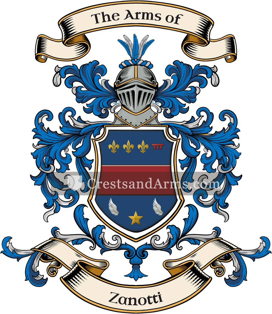 The Zanotti coat of arms, drawn from the recorded blazon