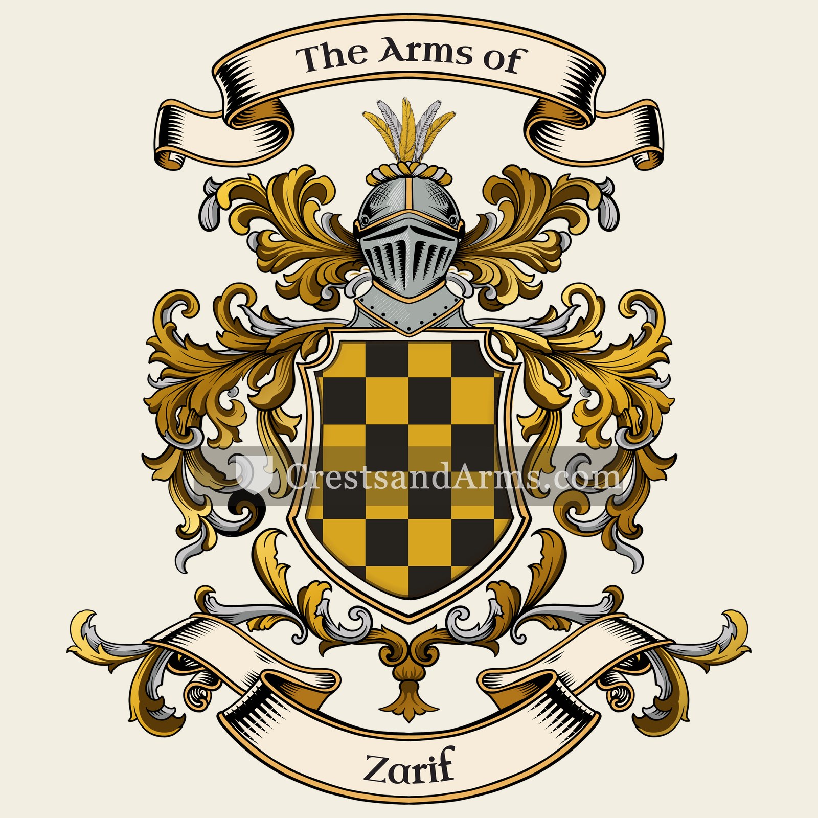 The Zarif coat of arms, drawn from the recorded blazon