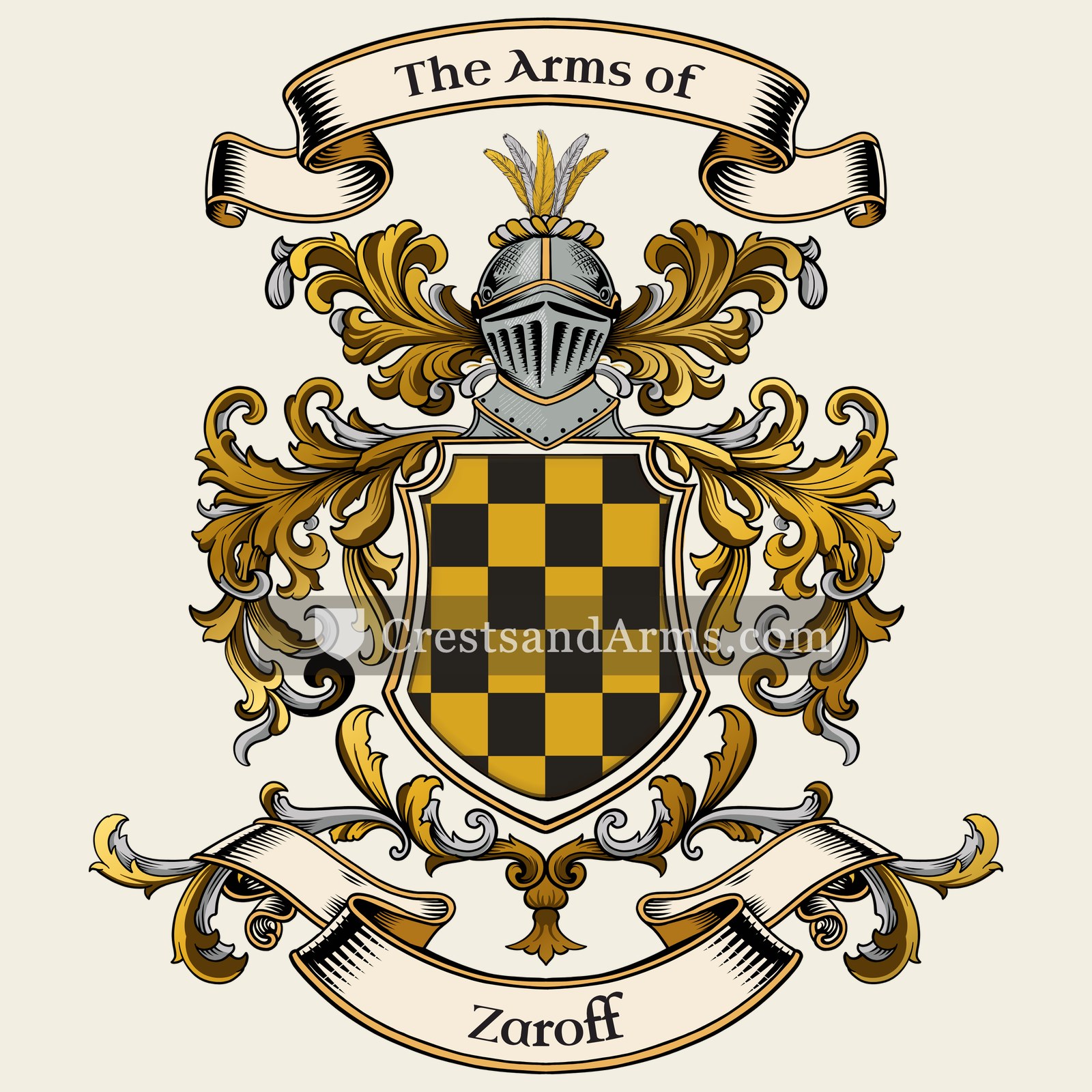 The Zaroff coat of arms, drawn from the recorded blazon
