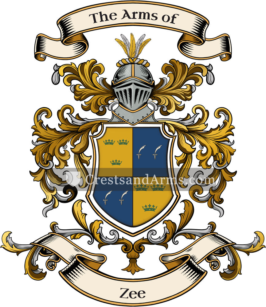 The Zee coat of arms, drawn from the recorded blazon