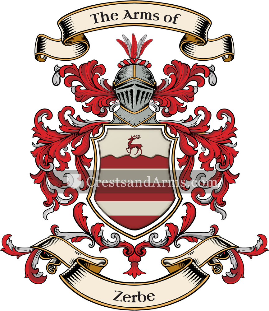 The Zerbe coat of arms, drawn from the recorded blazon