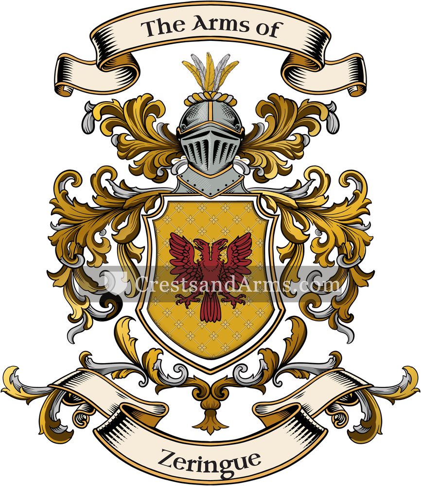 The Zeringue coat of arms, drawn from the recorded blazon