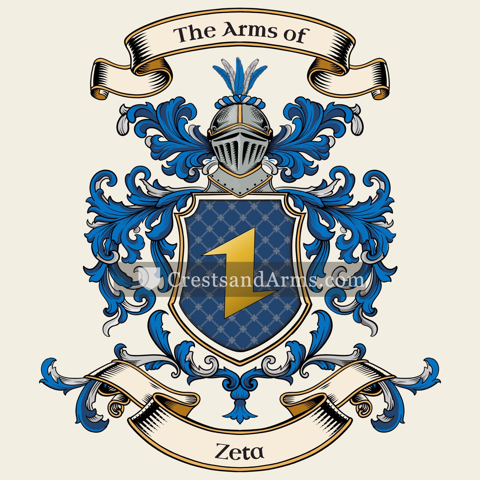 The Zeta coat of arms, drawn from the recorded blazon