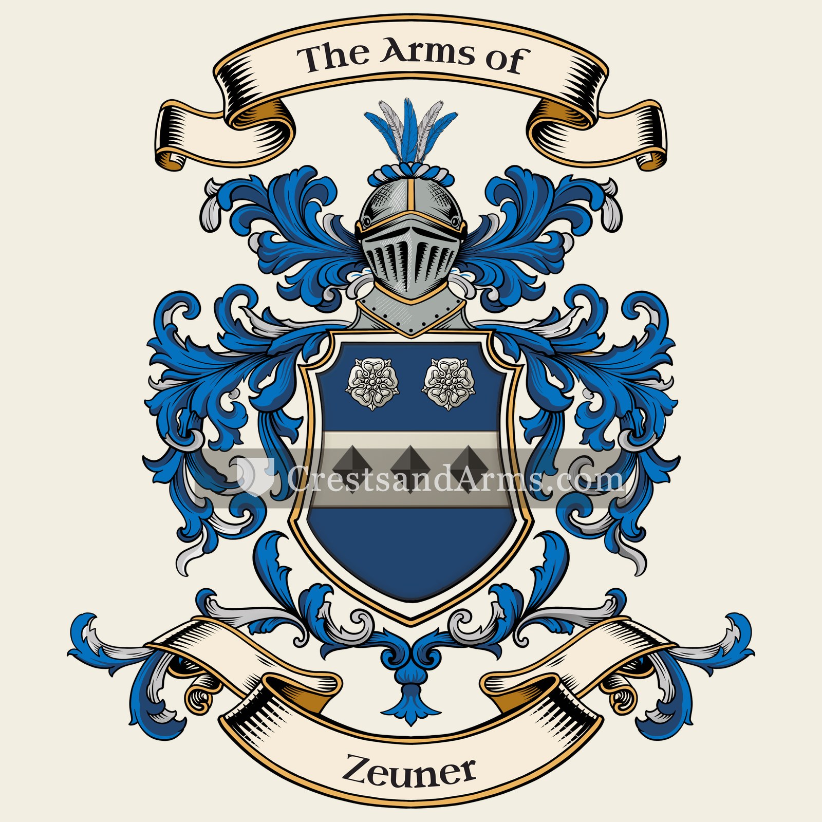 The Zeuner coat of arms, drawn from the recorded blazon