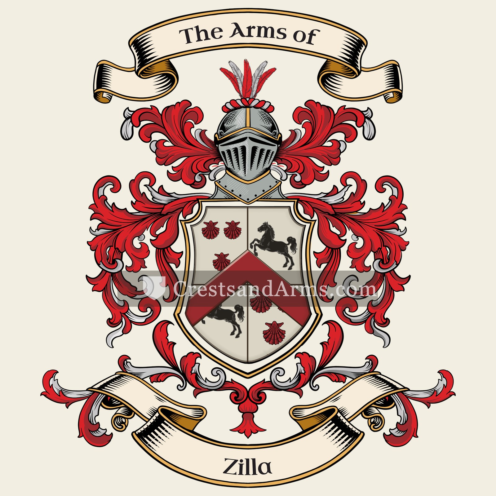 The Zilla coat of arms, drawn from the recorded blazon