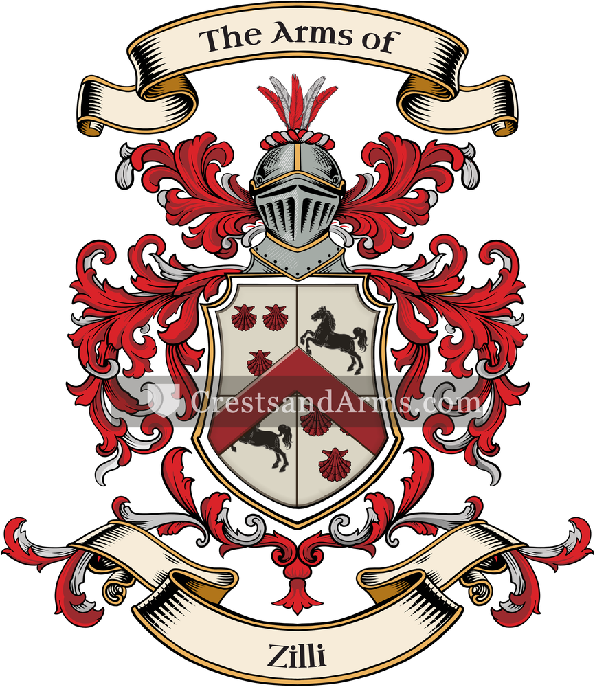 The Zilli coat of arms, drawn from the recorded blazon