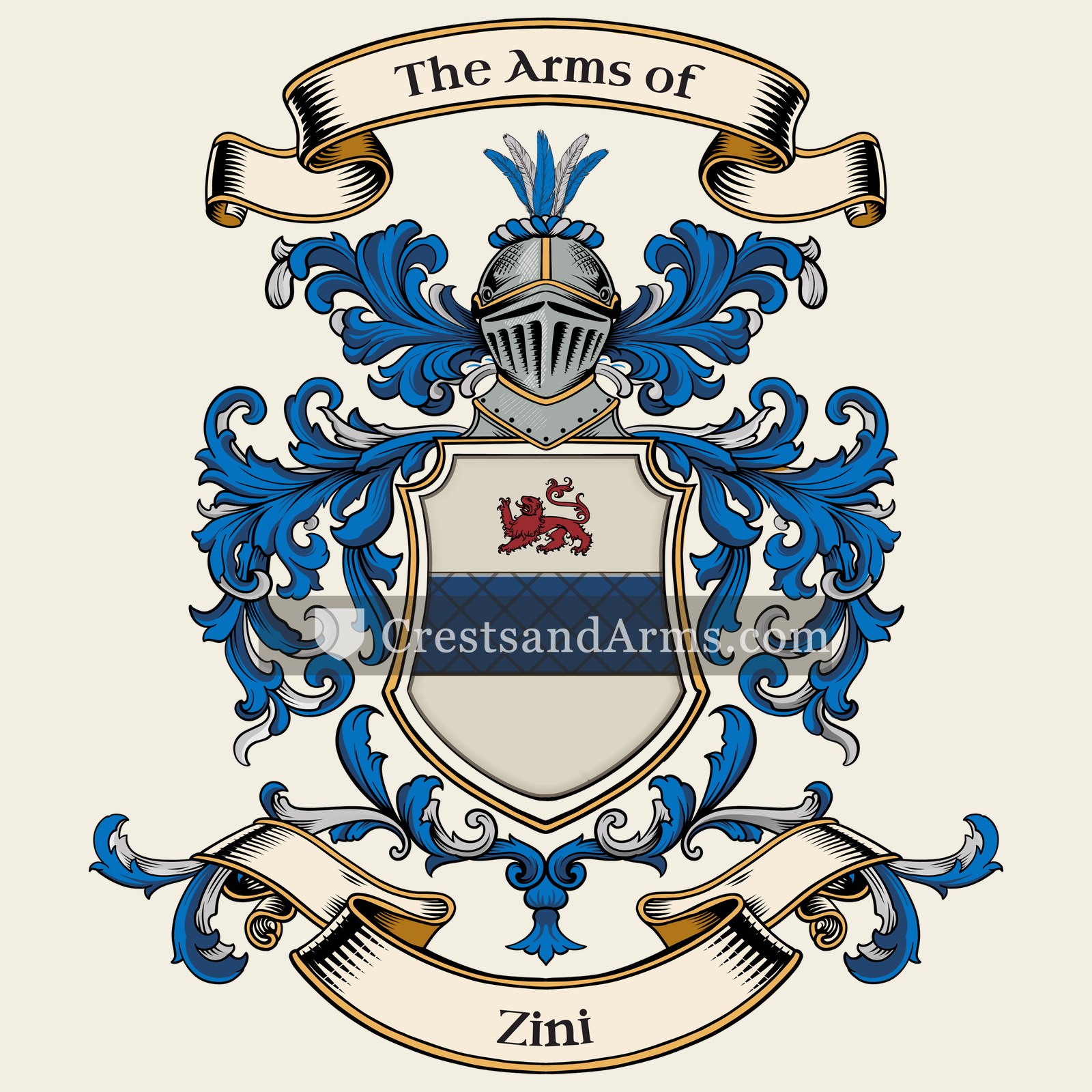 The Zini coat of arms, drawn from the recorded blazon