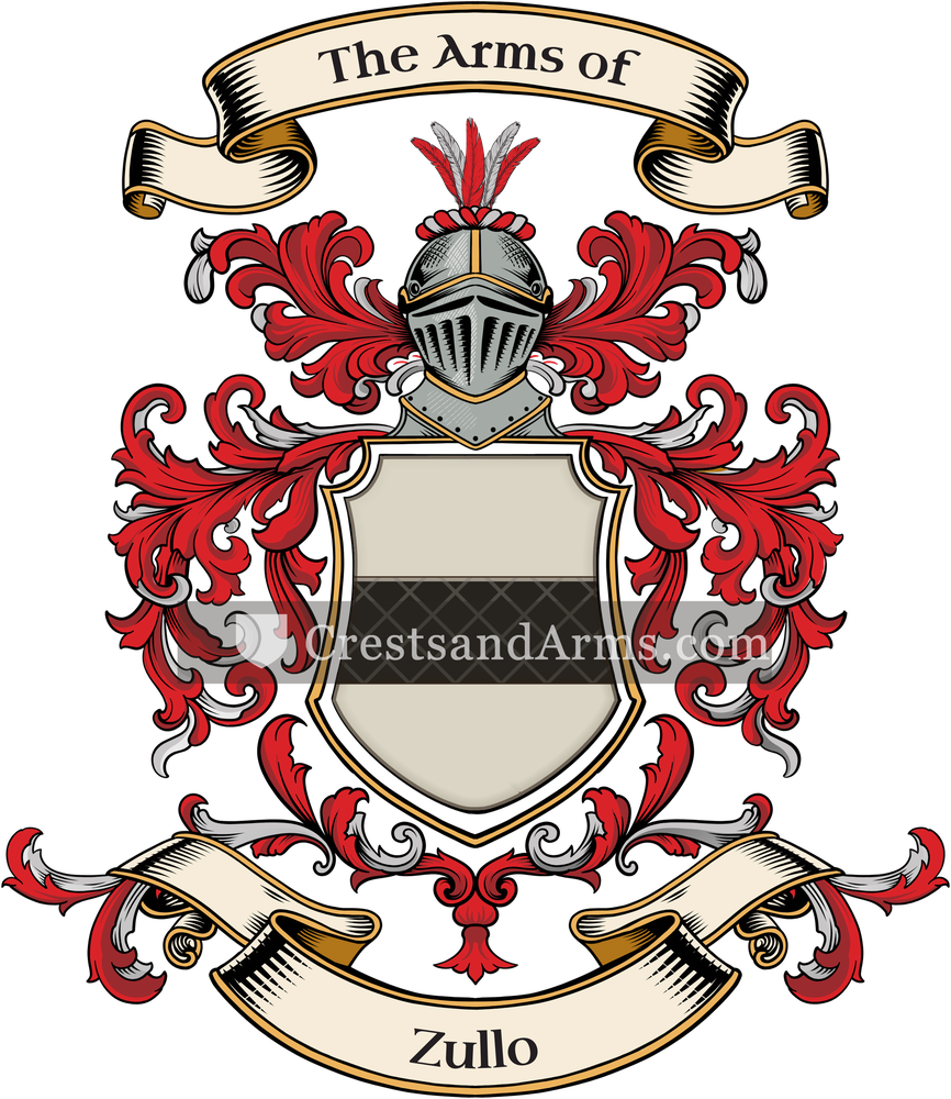 The Zullo coat of arms, drawn from the recorded blazon