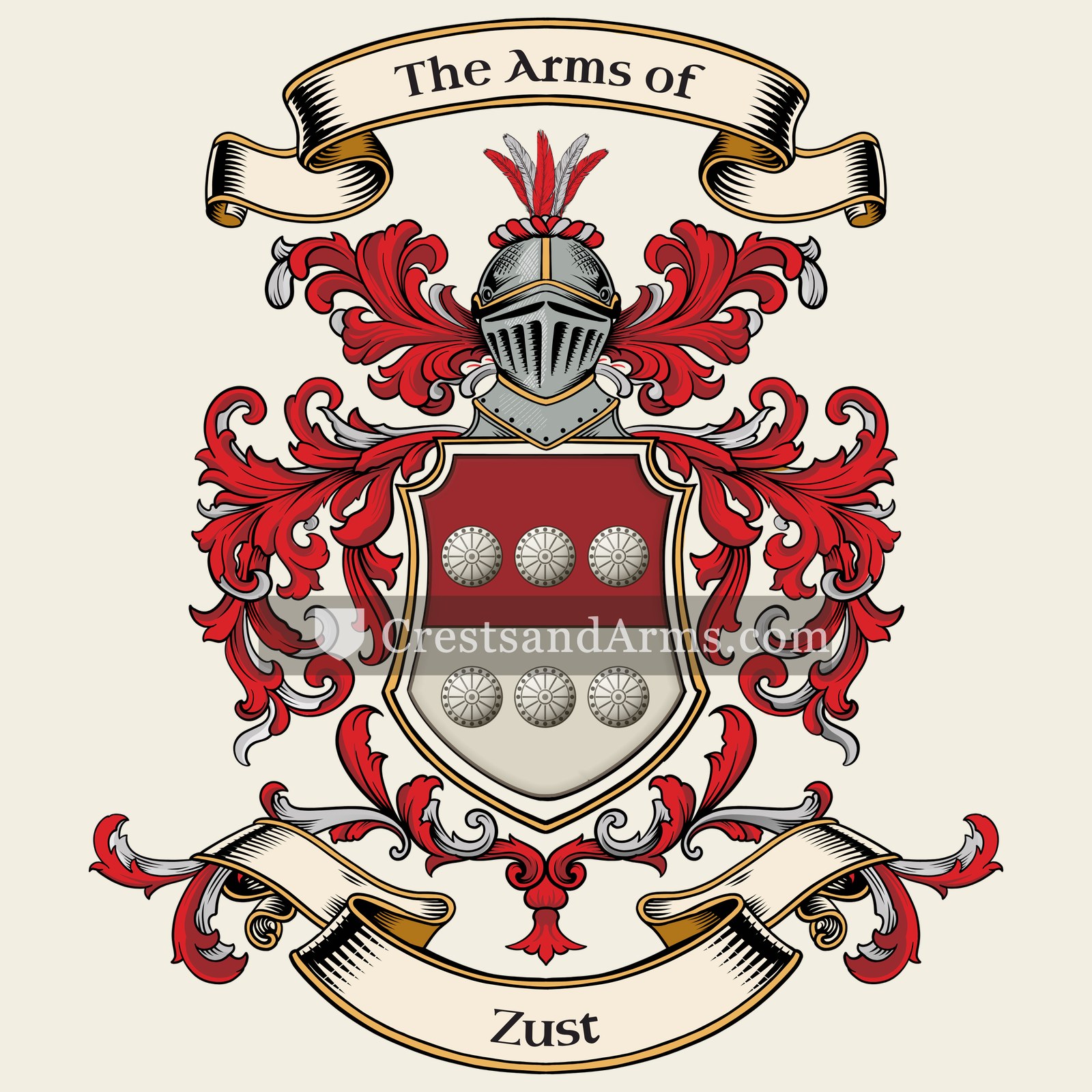 The Zust coat of arms, drawn from the recorded blazon
